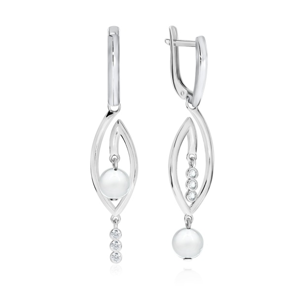 Серьги из серебра с хрусталём и фианитами 2340521244л от KRASNOE, металл Серебро, вставка Горный хрусталь