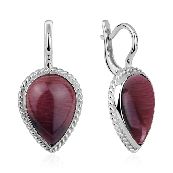 Серьги из серебра с кошачим глазом