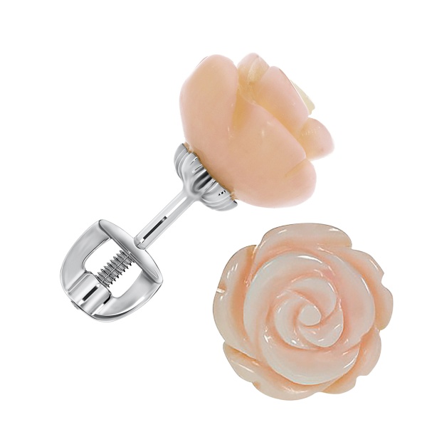 Пусеты из серебра с кораллами П340281210-30 от KRASNOE, металл Серебро, вставка Коралл Синт.