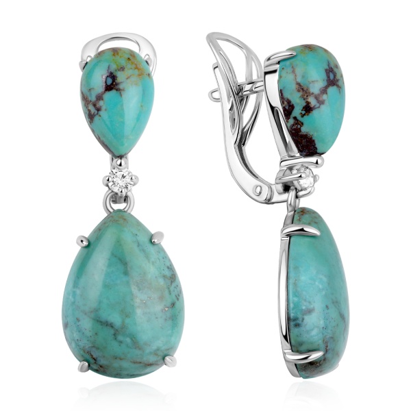 Серьги из серебра с фианитами и бирюзой