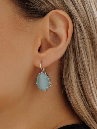 Серьги из серебра с кошачим глазом