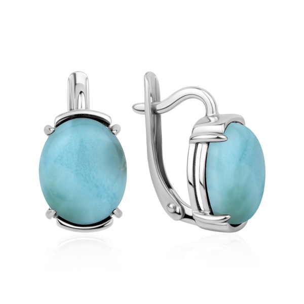 Пусеты из серебра с ларимаром в ювелирном интернет-магазине