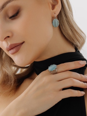 Серьги из серебра с кошачим глазом