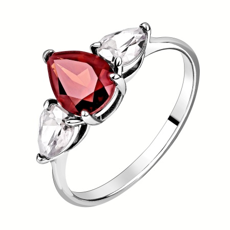 Купить кольцо из серебра с гранатом и фианитами в интернет-магазине KRASNOE
