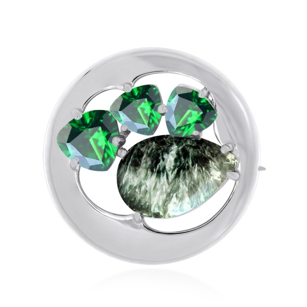 Брошь из серебра с серафинитом и фианитами в ювелирном интернет-магазине