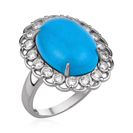 Купить кольцо из серебра с бирюзой и фианитами в интернет-магазине KRASNOE