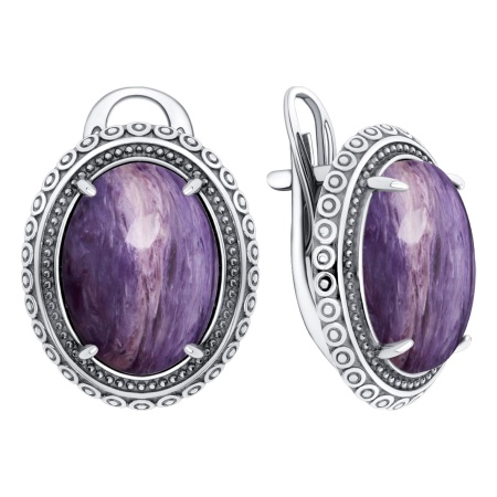 Серьги из серебра с чароитами 2310465773 от KRASNOE, металл Серебро, вставка 