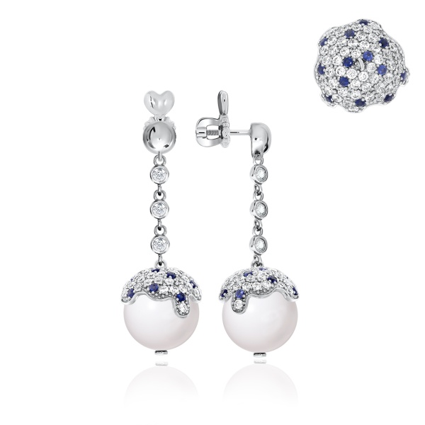 Пусеты из серебра с агатами, ситаллами и фианитами 2340390850л-10 от KRASNOE, металл Серебро, вставка Агат