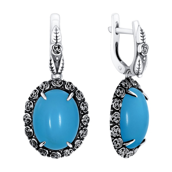 Серьги из серебра с бирюзой 2310Б25173-1 от KRASNOE, металл Серебро, вставка Бирюза