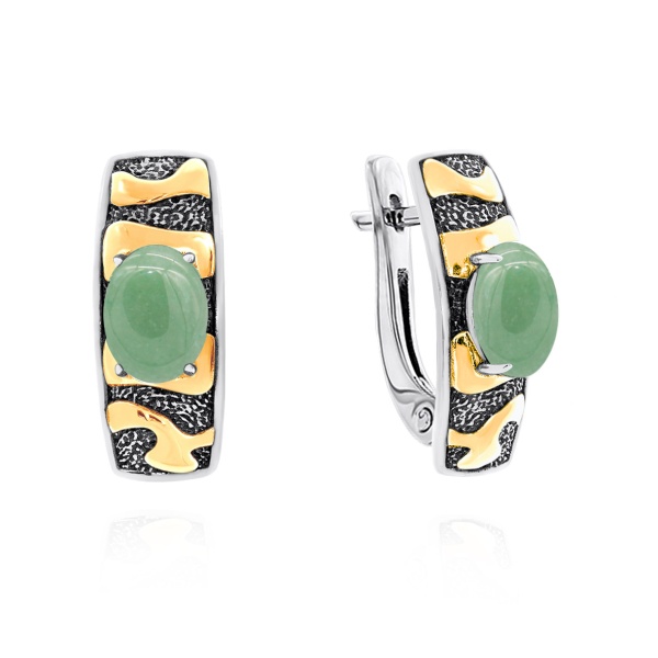 Серьги из серебра с нефритами 2317351758 от KRASNOE, металл Серебро, вставка Нефрит