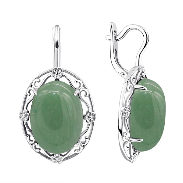 Серьги из серебра с нефритами в ювелирном интернет-магазине