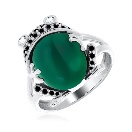 Купить кольцо из серебра с агатом, фианитами и ситаллами в интернет-магазине KRASNOE