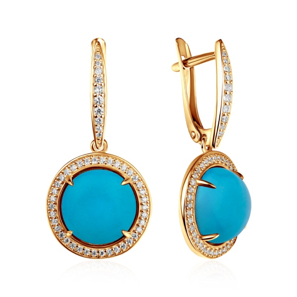 Серьги из серебра с бирюзой и фианитами со скидкой