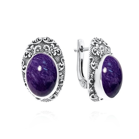 Серьги из серебра с чароитами