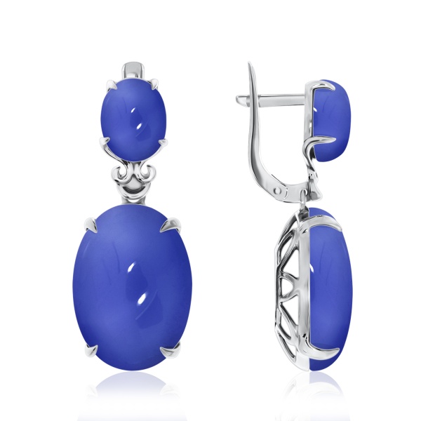 Серьги из серебра с халцедонами со скидкой