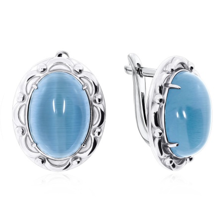 Серьги из серебра с имитацией кошачьего глаза 2340265116-70 от KRASNOE, металл Серебро, вставка Кошачий глаз