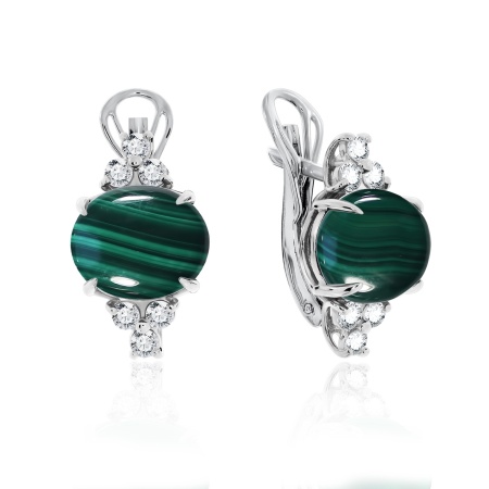 Серьги из серебра с малахитами и фианитами