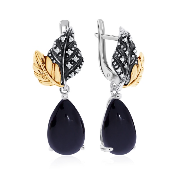 Серьги из серебра с агатами и фианитами