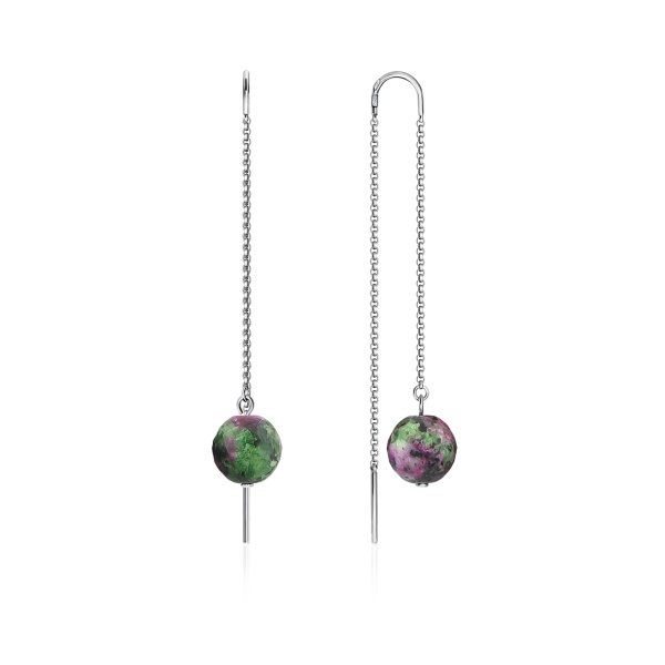 Серьги из серебра с цоизитами 2340590711 от KRASNOE, металл Серебро, вставка Цоизит