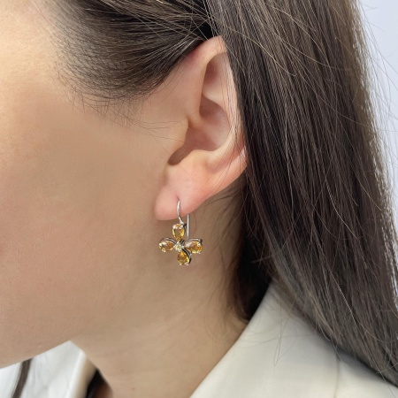 Серьги из серебра с цитринами со скидкой