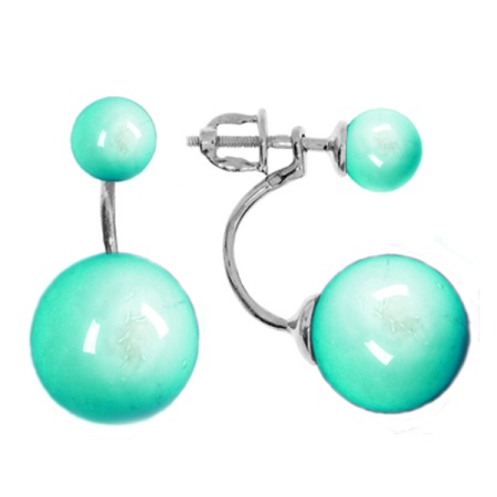 Пусеты из серебра с бирюзаом 256R2014 от KRASNOE, металл Серебро, вставка Бирюза