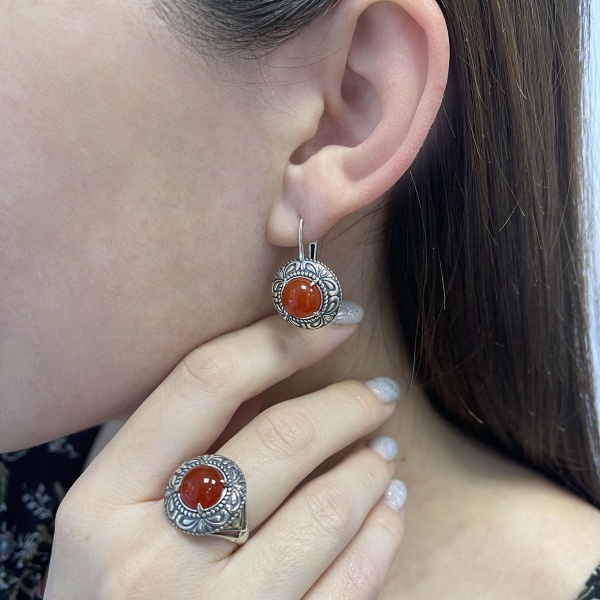 Серьги из серебра с агатом