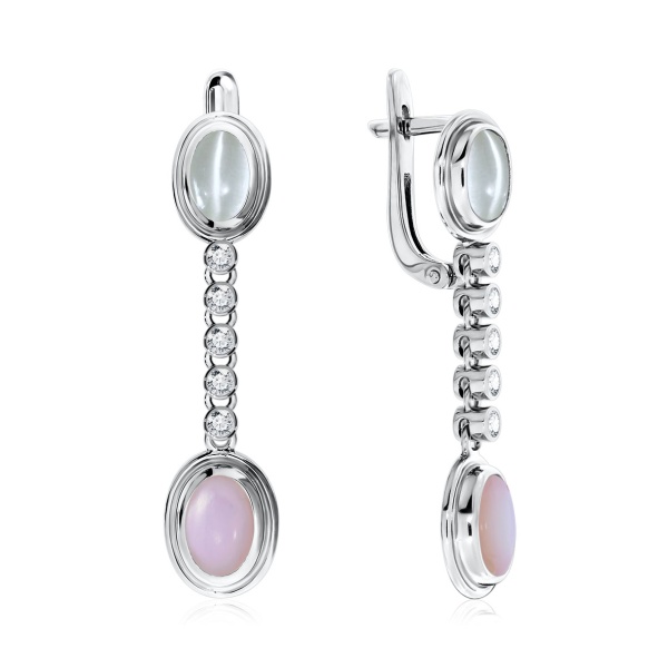 Серьги из серебра с кошачий глазами и фианитами со скидкой