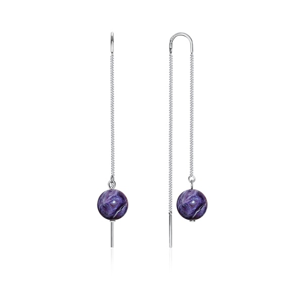 Серьги из серебра с чароитами