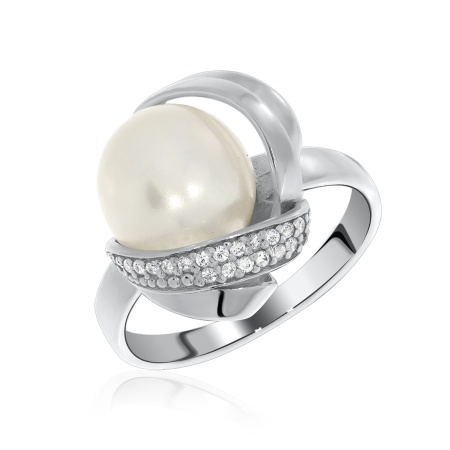 Купить кольцо из серебра с жемчугом и фианитами в интернет-магазине KRASNOE