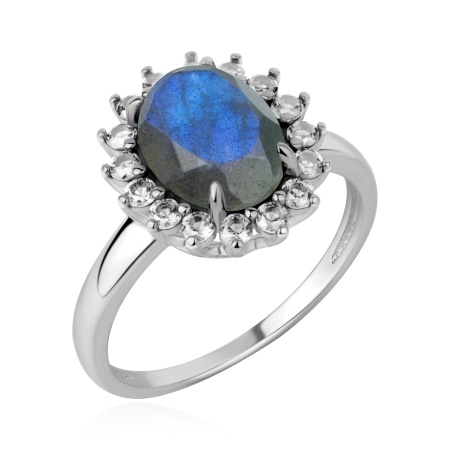 Купить кольцо из серебра с лабрадоритом и фианитами в интернет-магазине KRASNOE Купить кольцо из серебра с лабрадоритом и фианитами в интернет-магазине KRASNOE