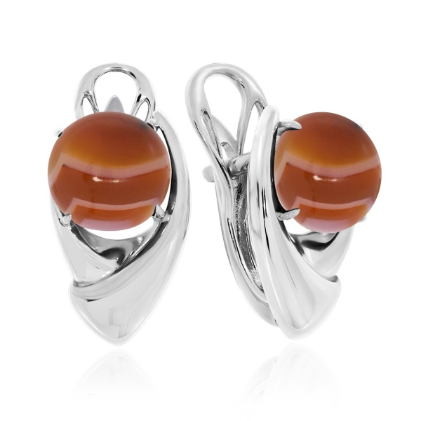 Серьги из серебра с сердоликами 2340682360 от KRASNOE, металл Серебро, вставка Сердолик