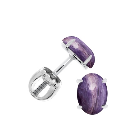 Пусеты из серебра с чароитами 2340462320 от KRASNOE, металл Серебро, вставка Чароит