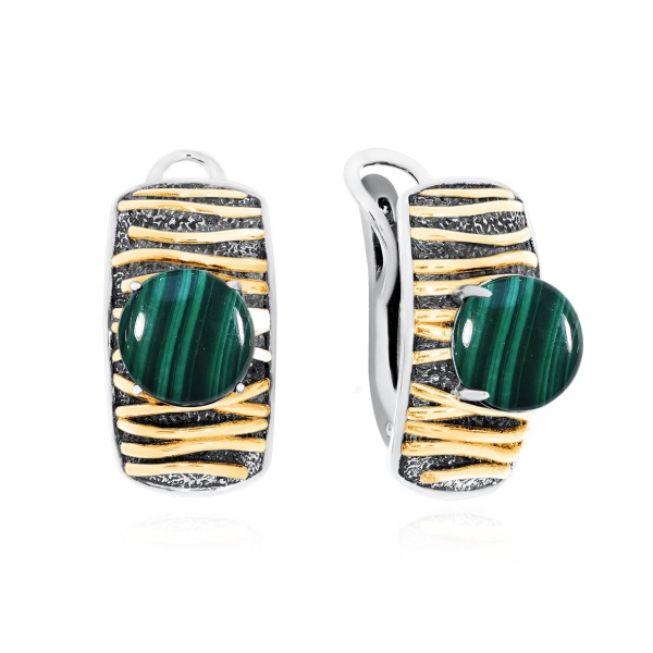 Серьги из серебра с малахитами 2317381752 от KRASNOE, металл Серебро, вставка Малахит
