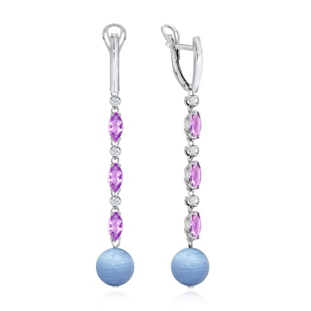Серьги из серебра с агатами, фианитами и аметистами 2340871204л-2-85 от KRASNOE, металл Серебро, вставка Агат