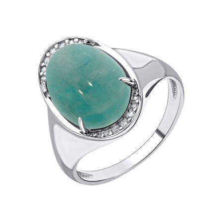 Кольцо из серебра с амазонитом и фианитами со скидкой