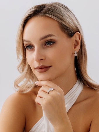 Серьги из серебра с кварцем и фианитами