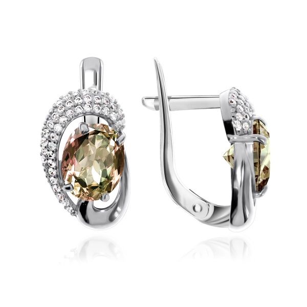 Серьги из серебра с султанитами и фианитами со скидкой