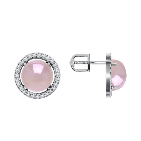 Пусеты из серебра с халцедонами и фианитами