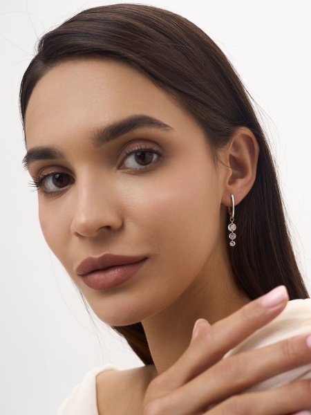 Серьги из серебра с фианитами 2340200617 от KRASNOE, металл Серебро, вставка Фианит