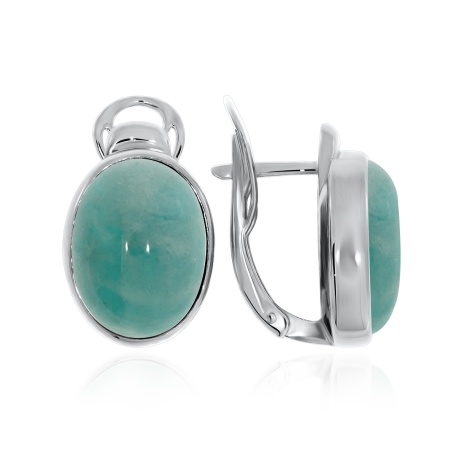 Серьги из серебра с амазонитами 2340370932 от KRASNOE, металл Серебро, вставка Амазонит