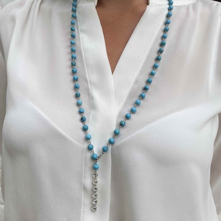 Колье из серебра с фианитами и бирюзой 8340316210-2-75