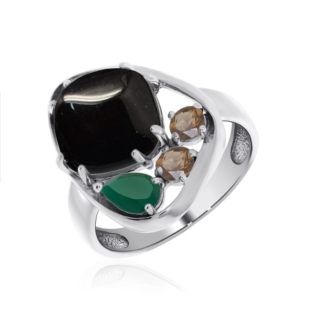 Купить кольцо из серебра с агатом, ситаллом и фианитами в интернет-магазине KRASNOE