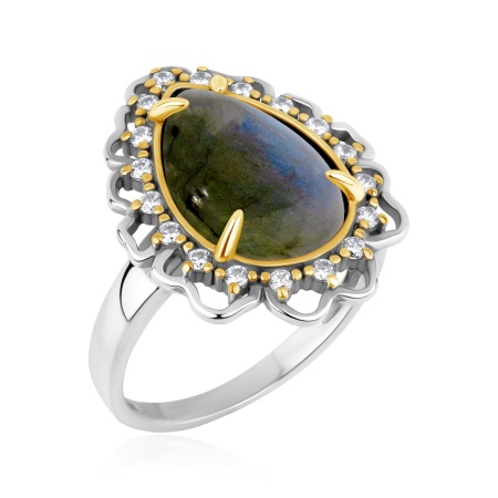 Купить кольцо из серебра с лабрадоритом и фианитами в интернет-магазине KRASNOE Купить кольцо из серебра с лабрадоритом и фианитами в интернет-магазине KRASNOE