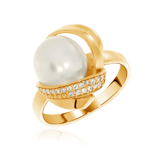 Кольцо из серебра с жемчугом и фианитами со скидкой Кольцо из серебра с жемчугом и фианитами со скидкой