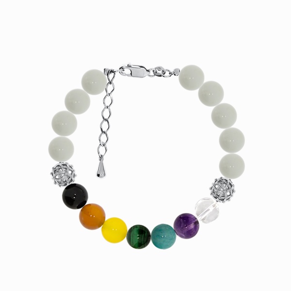 Купить браслет из серебра с аметистом, малахитом, хрусталём, амазонитом и агатами