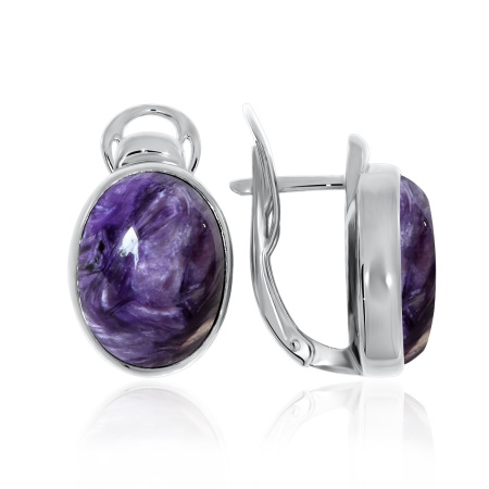 Серьги из серебра с чароитами 2340460932 от KRASNOE, металл Серебро, вставка Чароит