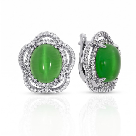Серьги из серебра с кошачим глазом