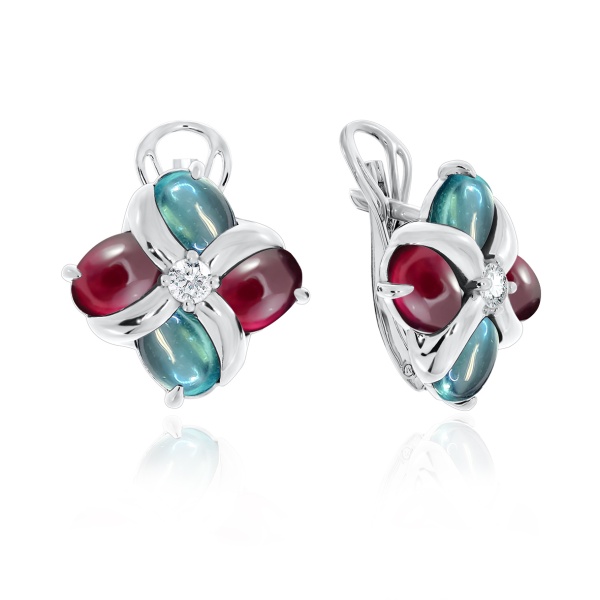 Серьги из серебра с фианитами и ситаллами со скидкой