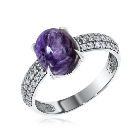 Купить кольцо из серебра с чароитом и фианитами в интернет-магазине KRASNOE