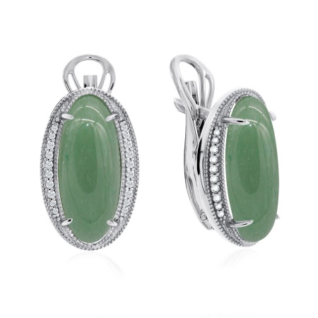 Серьги из серебра с нефритами и фианитами 2340350938л от KRASNOE, металл Серебро, вставка Нефрит